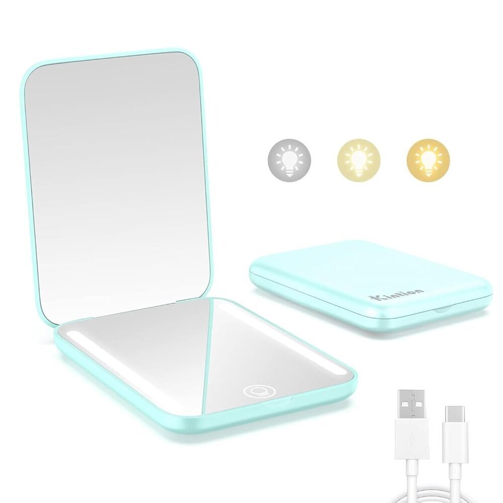 Rechargeable Pocket Mirror, Double Sided 1X/3X Magnification Compact Vanity Mirr